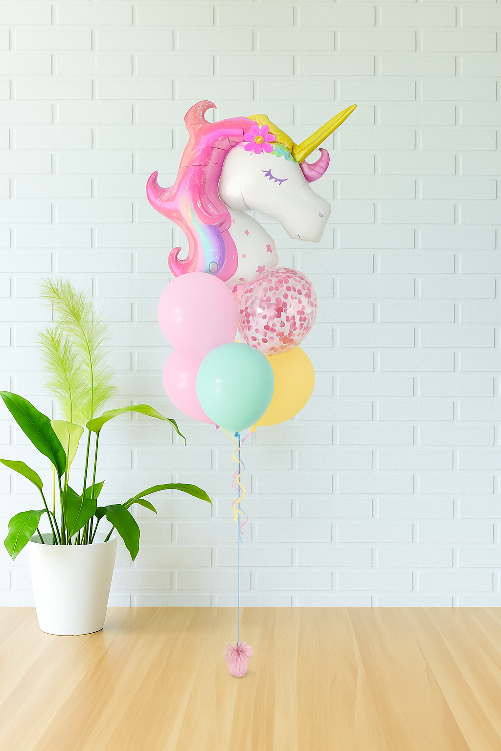 Unicorn Balloon Bouquet – Pastel Party Decoration with Confetti Balloons